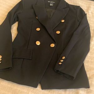 Black Jersey blazer with faux gold buttons. Size XS